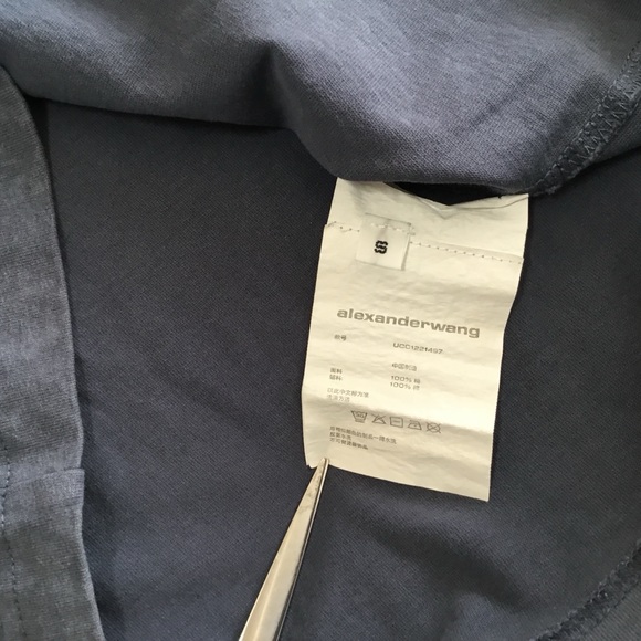 Alexander Wang Embellished denim color Logo Short Sleeve T-Shirt size small - Picture 9 of 10